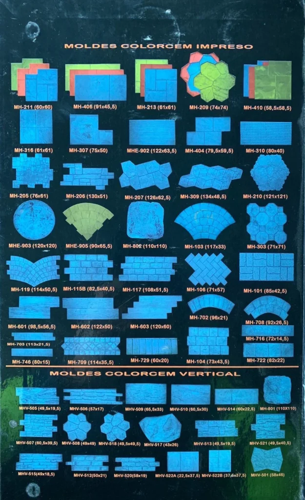 modelos de moldes para aplicar en pavimento de hormigón impreso disponibles en epoxtan